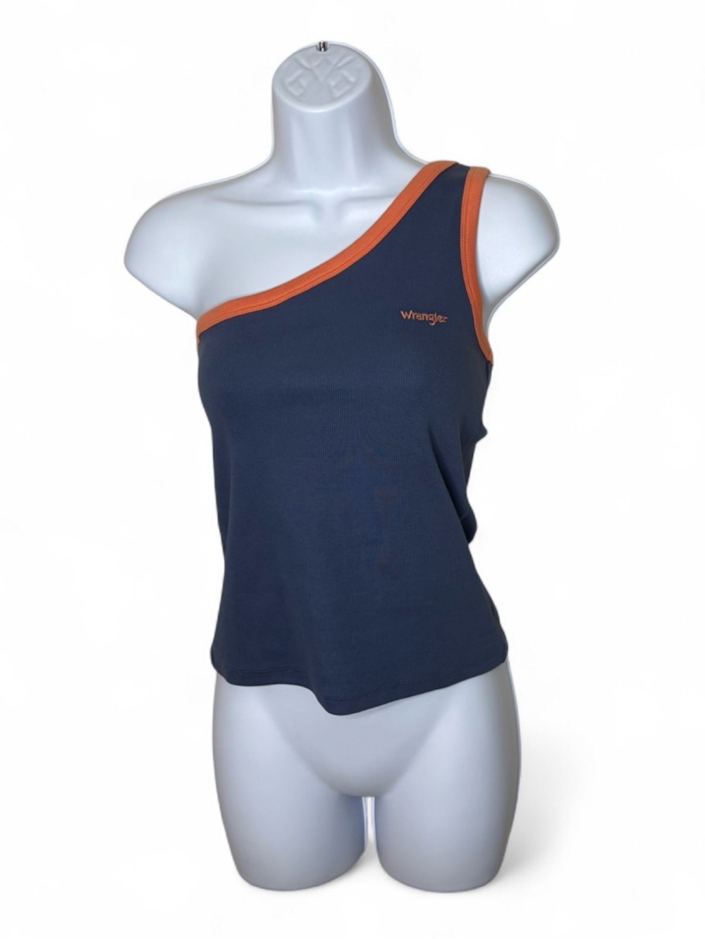 Wrangler One Shoulder Ribbed Asymmetrical Tank Top Blue Orange Size M